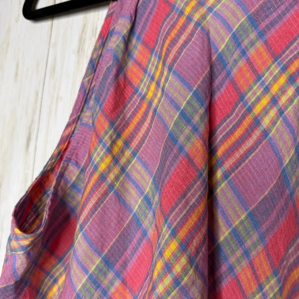 J. Crew Rainbow Linen Plaid Tank Top Large